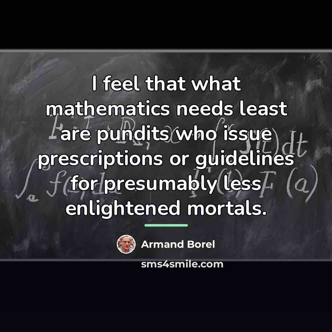 “I feel that what mathematics needs least are pundits who…” quote by Armand Borel
