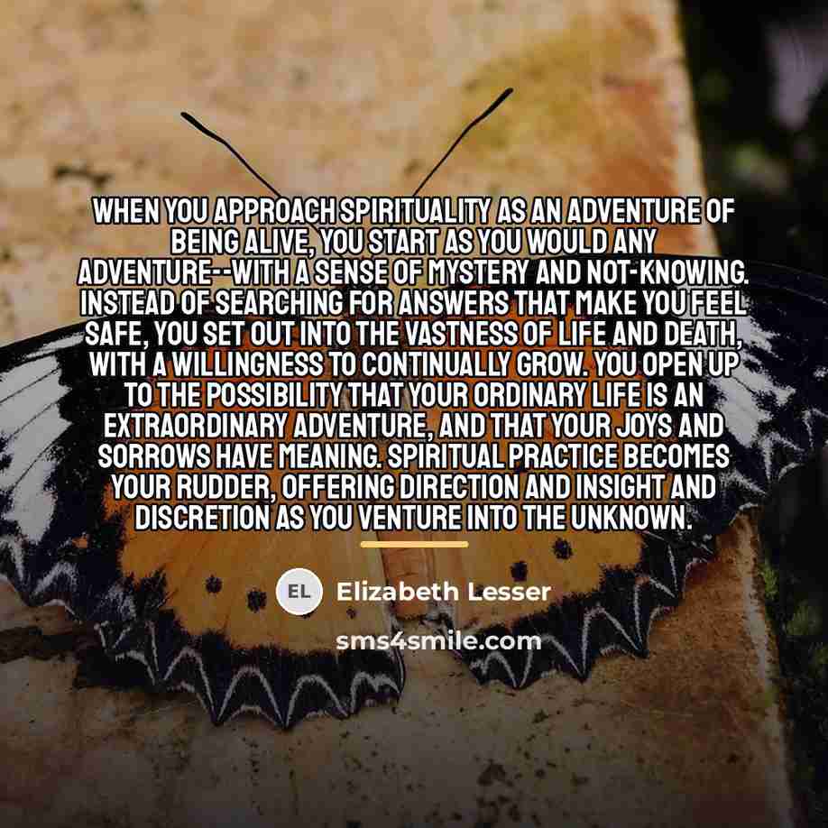 “When you approach spirituality as an adventure of being alive,…” quote by Elizabeth Lesser