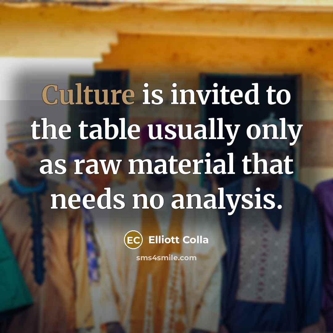 “Culture is invited to the table usually only as raw…” quote by Elliott Colla
