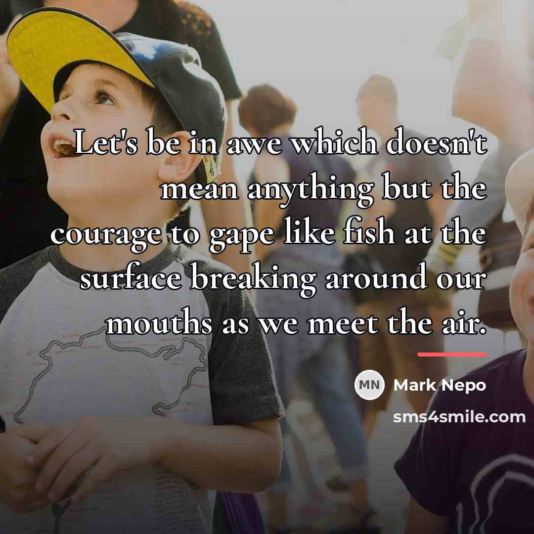 “Let's be in awe which doesn't mean anything but the…” quote by Mark Nepo