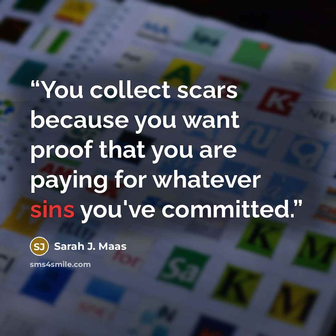 “You collect scars because you want proof that you are paying for whatever sins you've committed.” quote by Sarah J. Maas