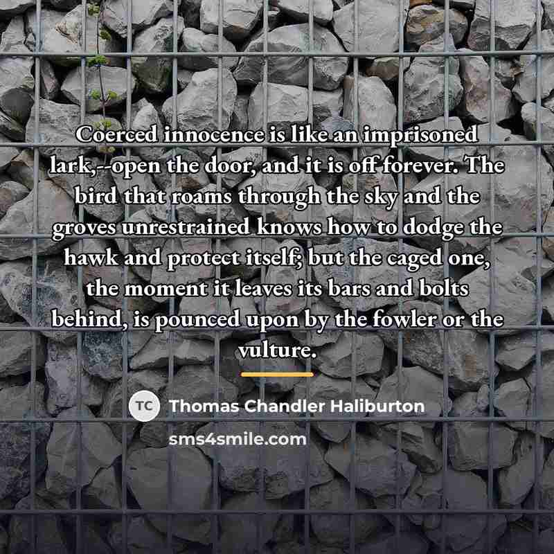 “Coerced innocence is like an imprisoned lark,--open the door, and…” quote by Thomas Chandler Haliburton