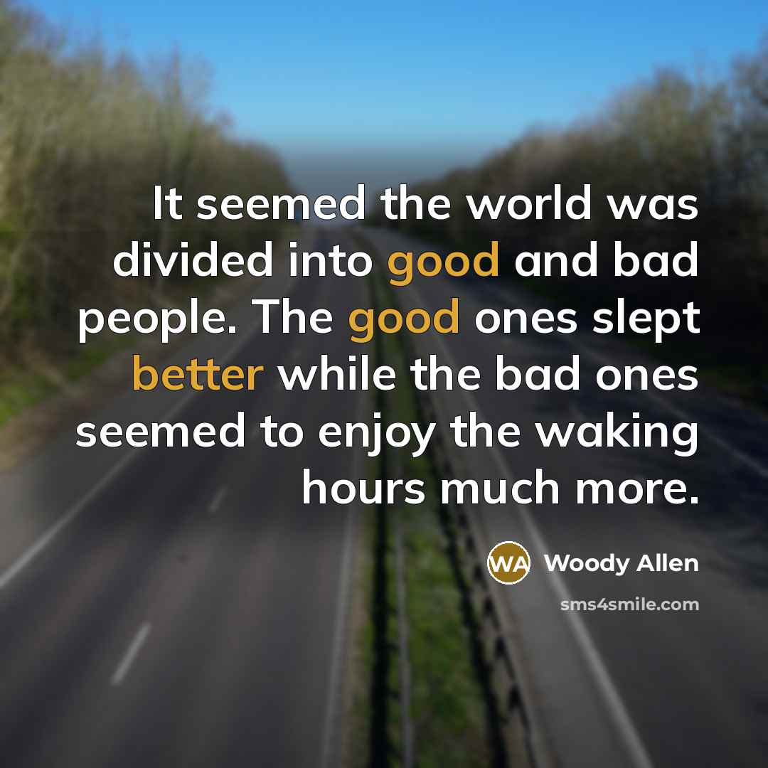 “It seemed the world was divided into good and bad…” quote by Woody Allen