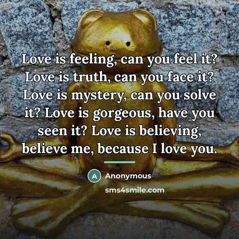 “Love is feeling, can you feel it? Love is truth,…” quote by Anonymous
