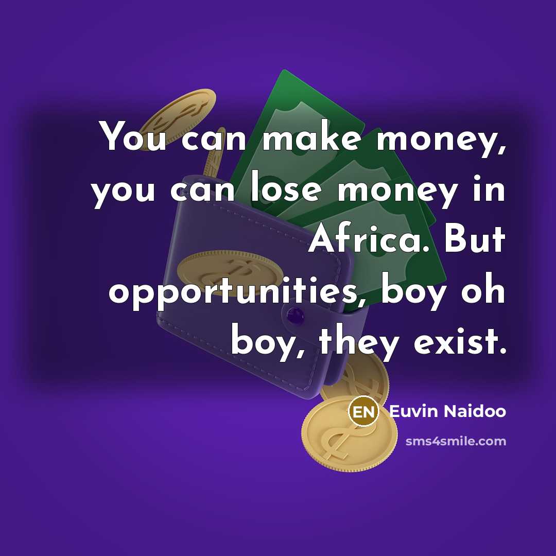 “You can make money, you can lose money in Africa.…” quote by Euvin Naidoo