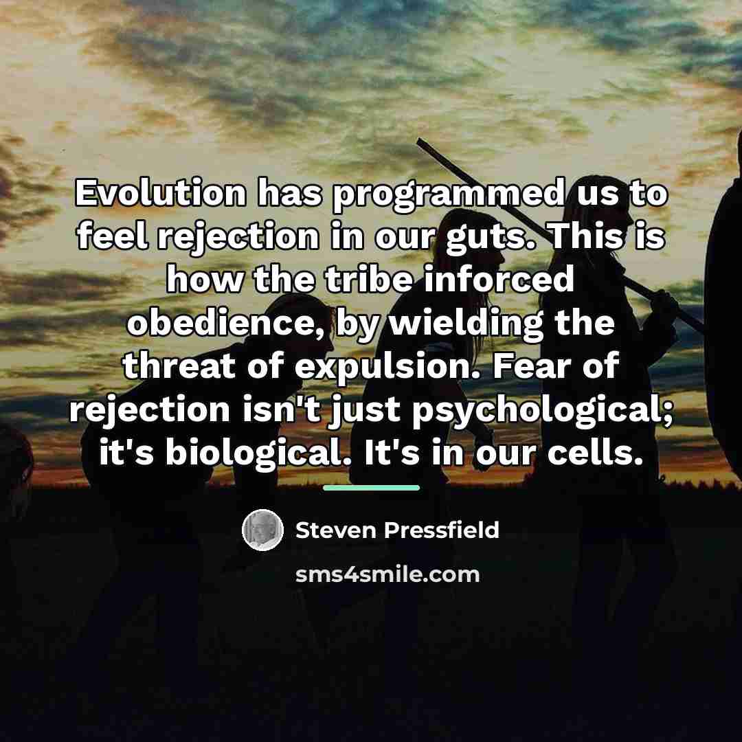 “Evolution has programmed us to feel rejection in our guts.…” quote by Steven Pressfield