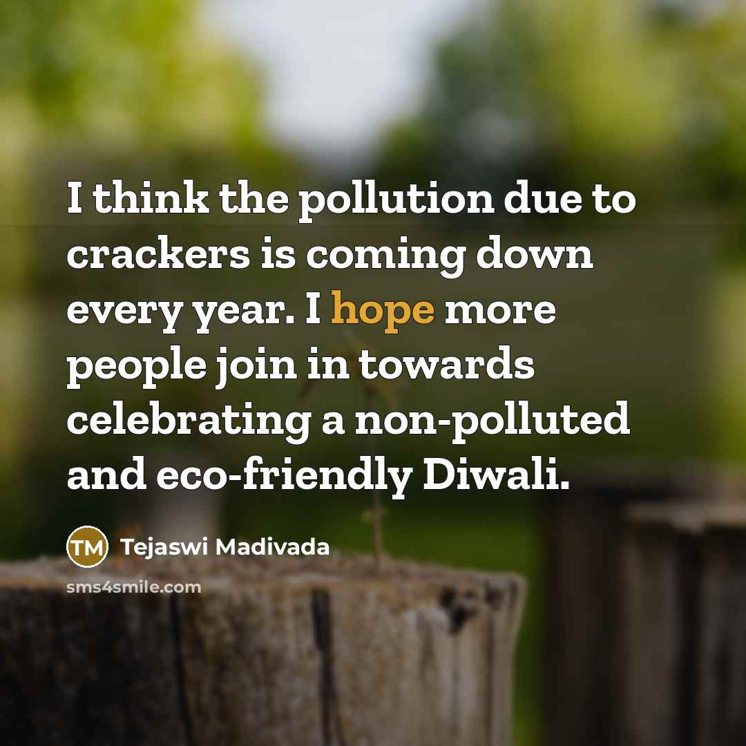 “I think the pollution due to crackers is coming down…” quote by Tejaswi Madivada