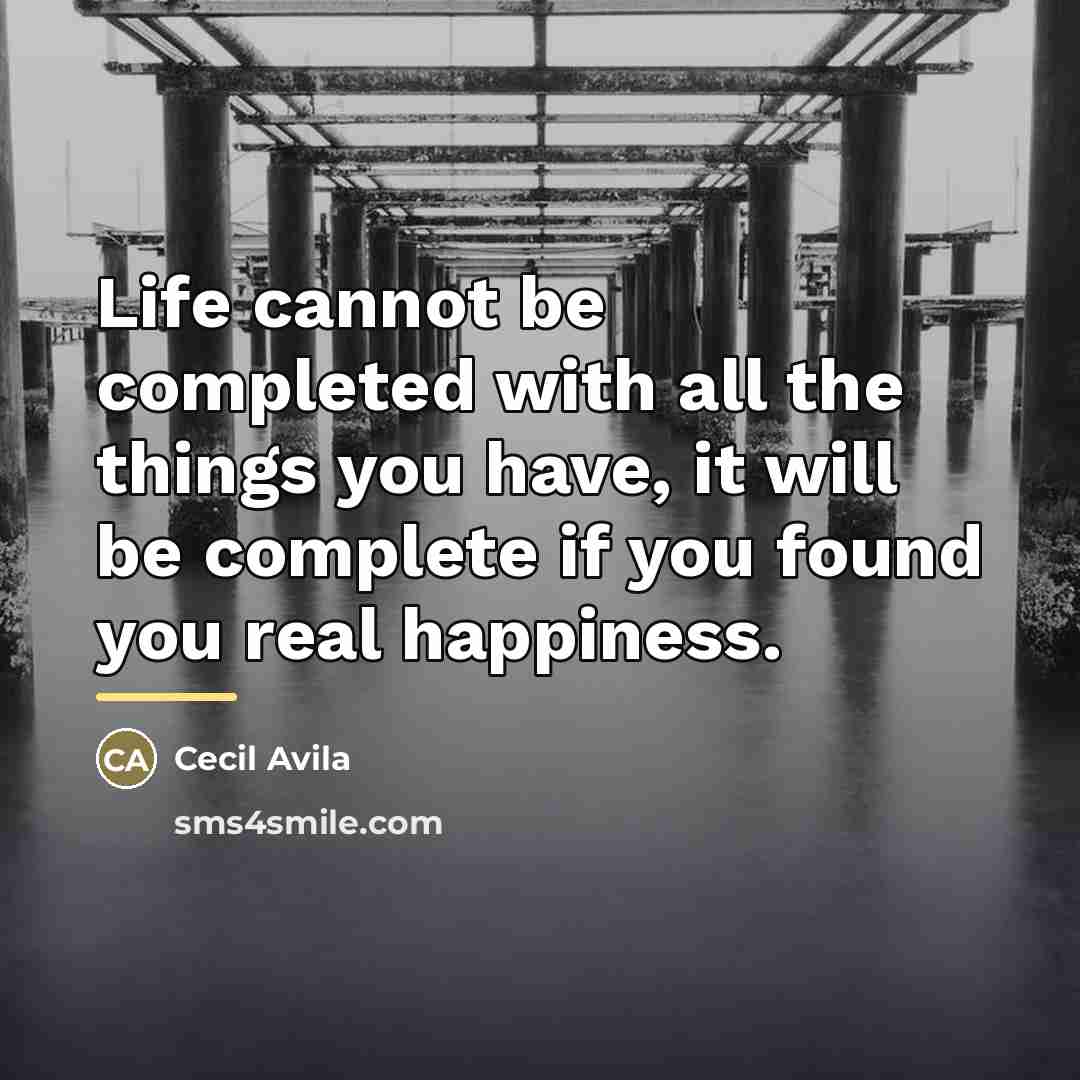 “Life cannot be completed with all the things you have,…” quote by Cecil Avila