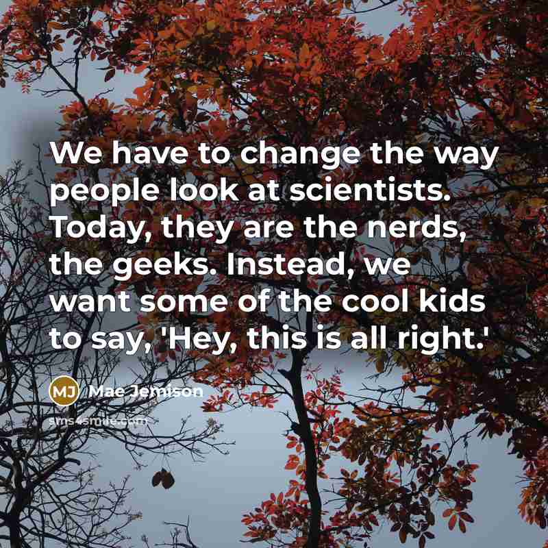 “We have to change the way people look at scientists.…” quote by Mae Jemison