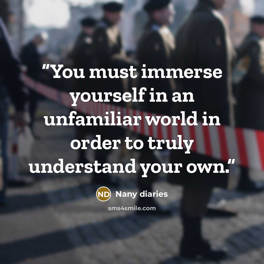 “You must immerse yourself in an unfamiliar world in order to truly understand your own.” quote by Nany diaries