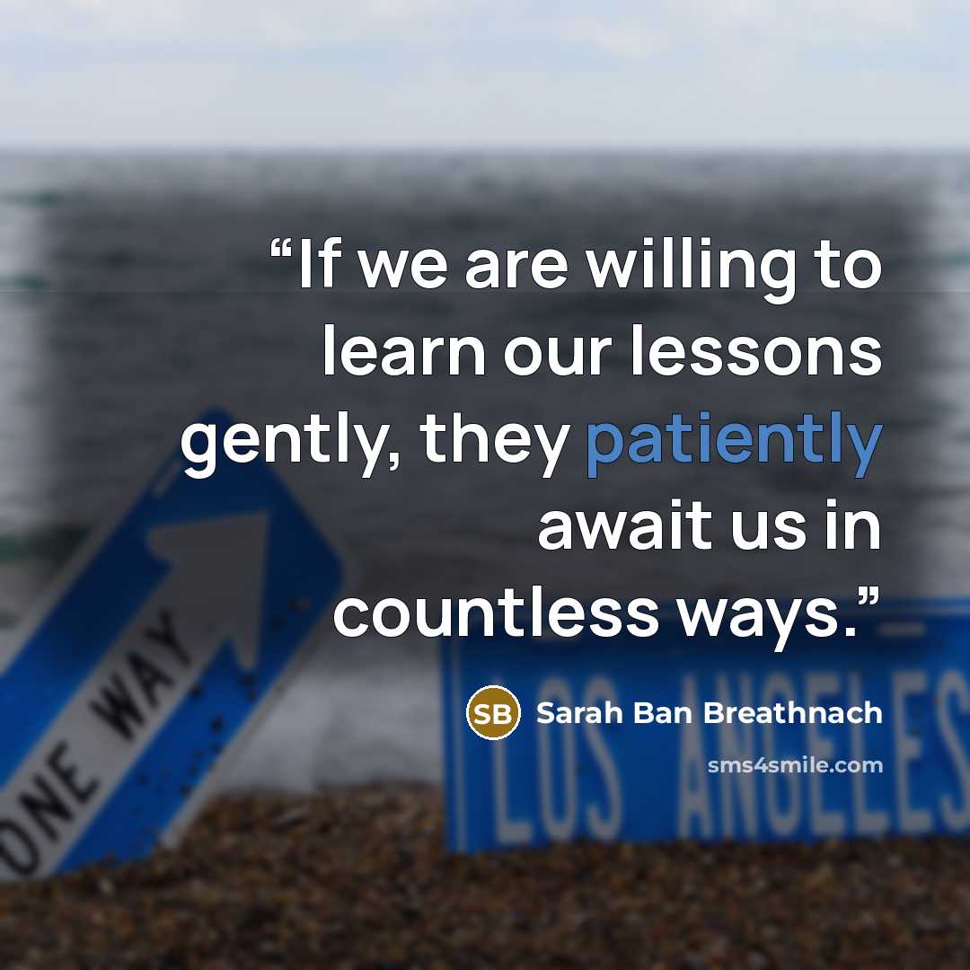 “If we are willing to learn our lessons gently, they patiently await us in countless ways.” quote by Sarah Ban Breathnach