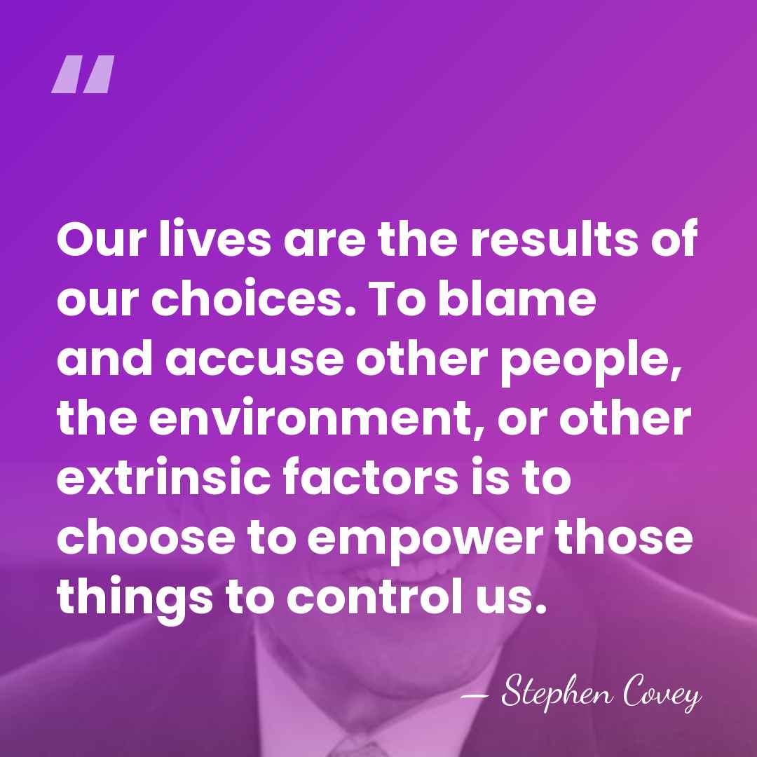 Our lives are the results of our choices. To blame and accuse&hellip; - Stephen Covey