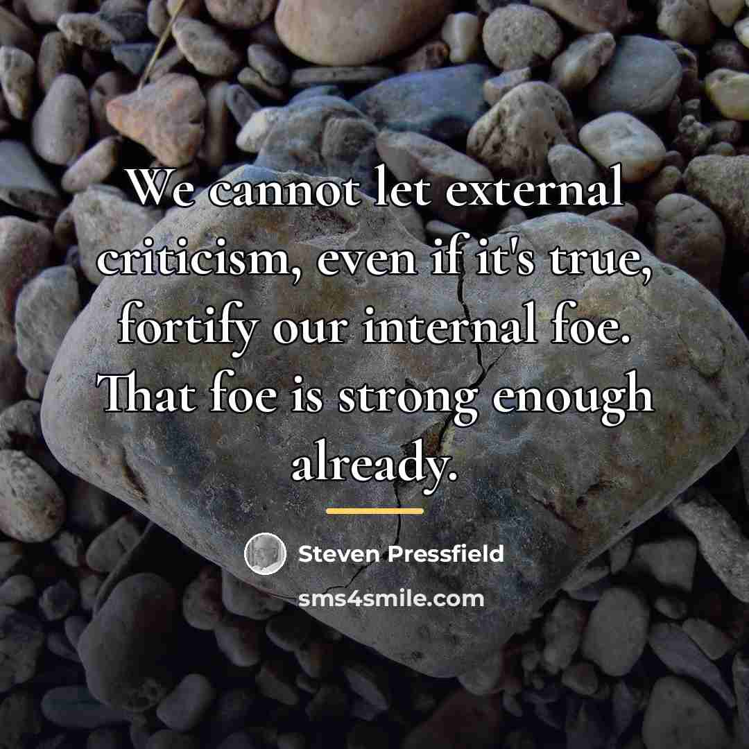 “We cannot let external criticism, even if it's true, fortify…” quote by Steven Pressfield