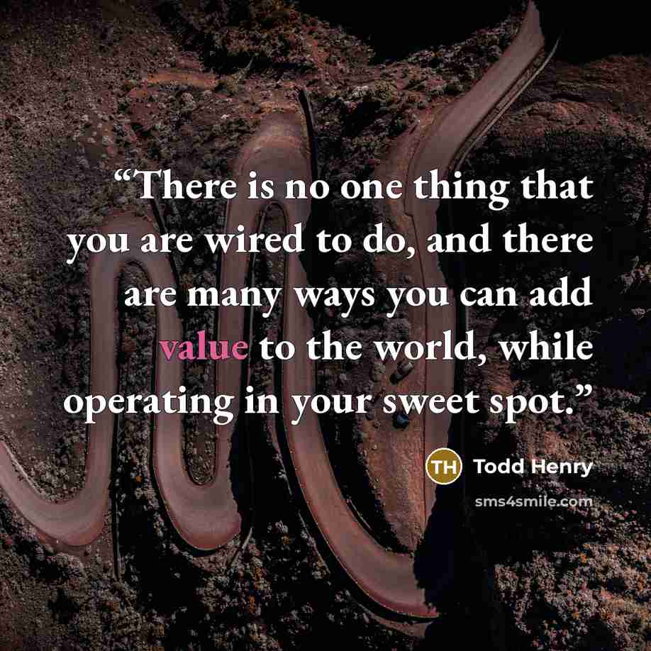 “There is no one thing that you are wired to do, and there are many ways you can add value to the world, while operating in your sweet spot.” quote by Todd Henry