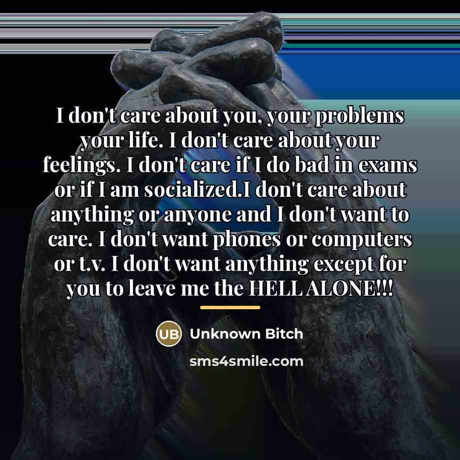 “I don't care about you, your problems your life. I…” quote by Anonymous