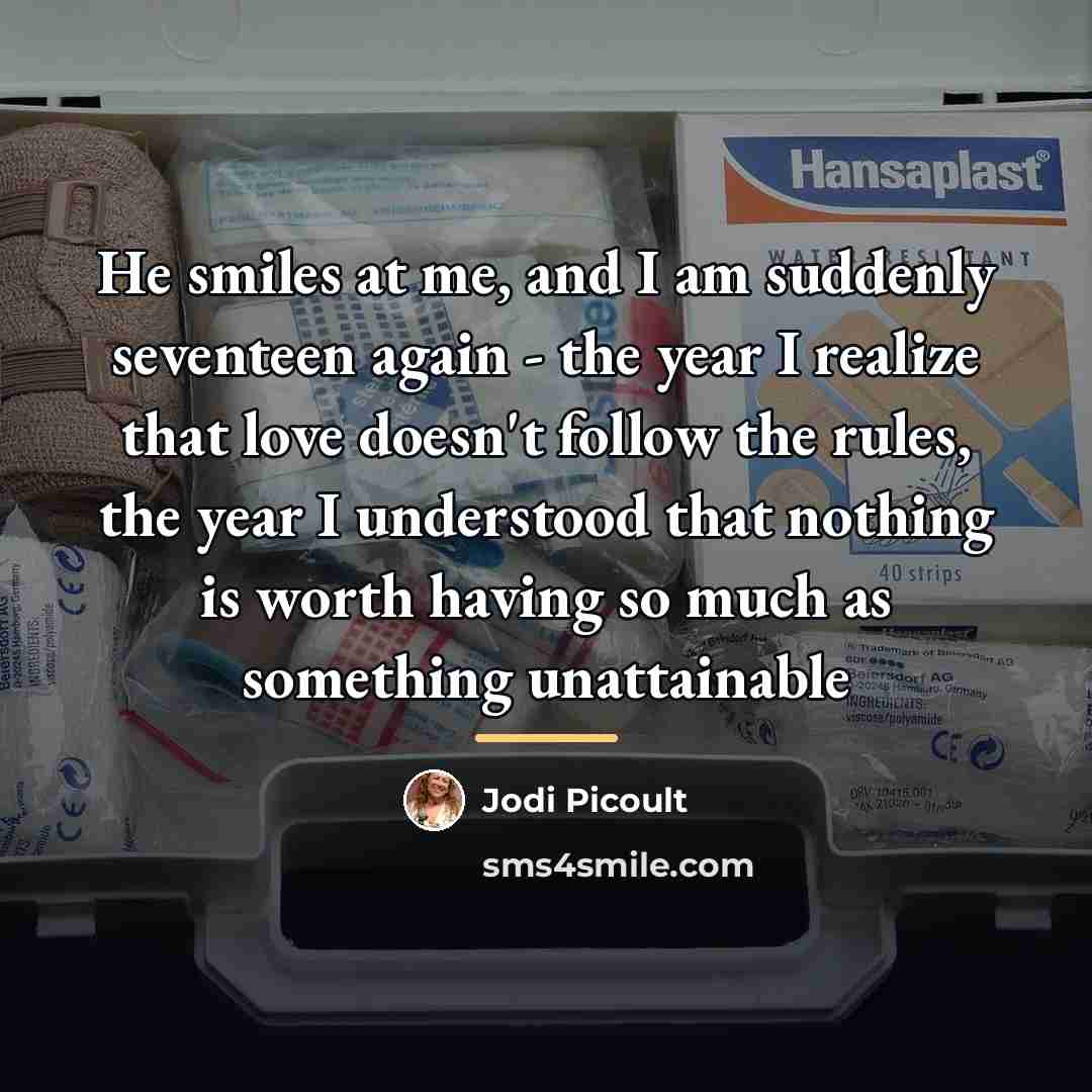 “He smiles at me, and I am suddenly seventeen again…” quote by Jodi Picoult