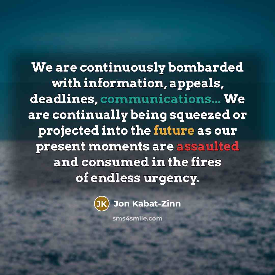 “We are continuously bombarded with information, appeals, deadlines, communications... We…” quote by Jon Kabat-Zinn