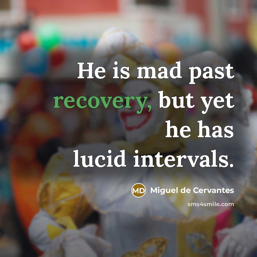 “He is mad past recovery, but yet he has lucid…” quote by Miguel de Cervantes