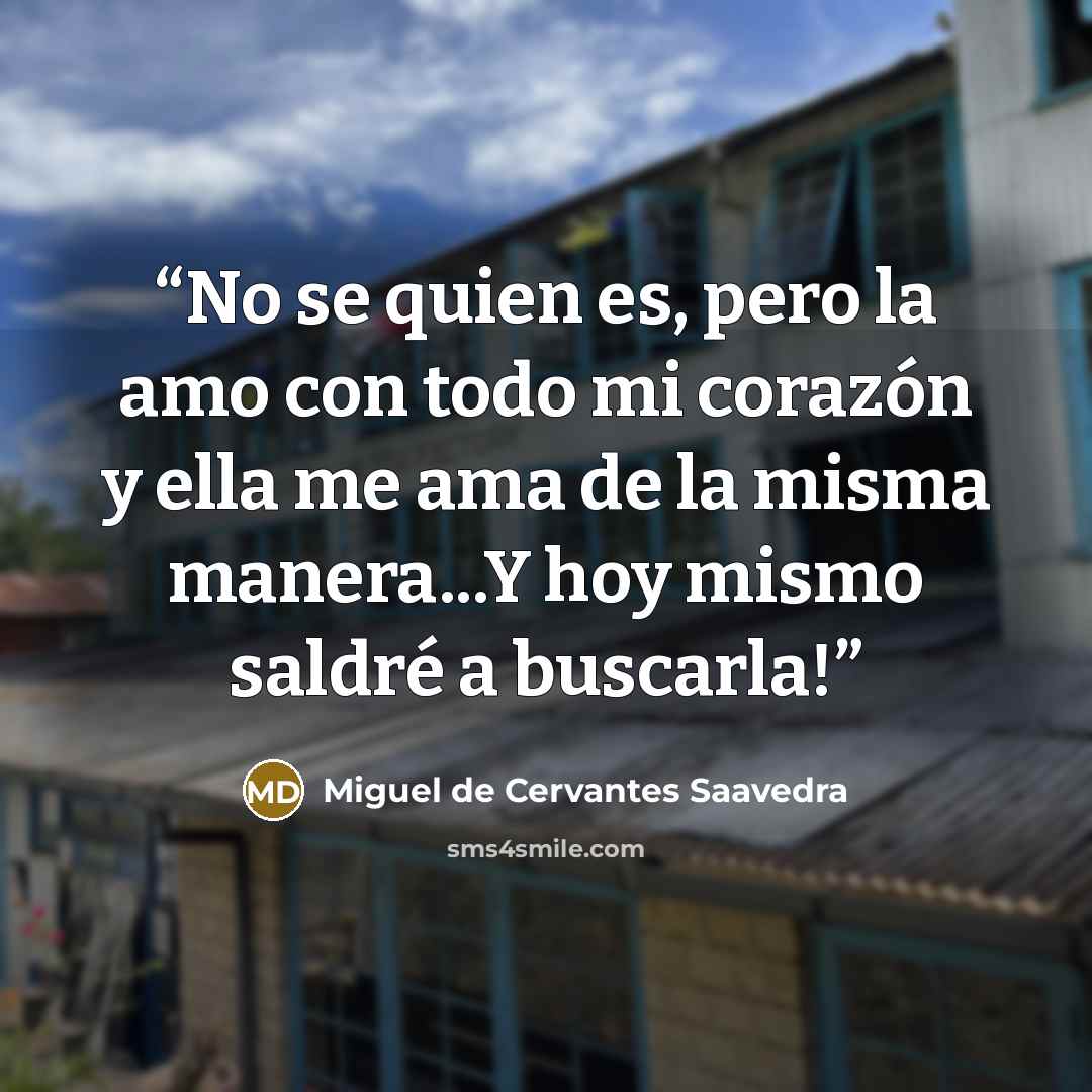 “No se quien es, pero la amo con todo mi corazón y ella me ama de la misma manera...Y hoy mismo saldré a buscarla!” quote by Miguel de Cervantes Saavedra