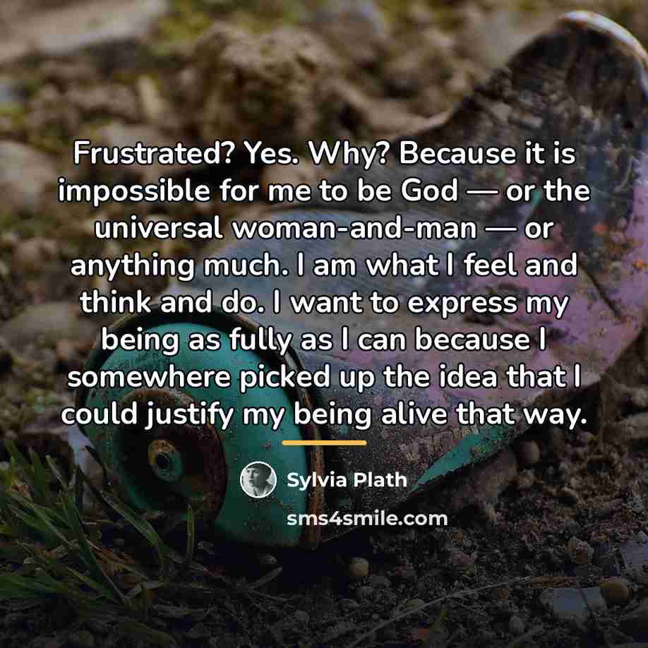 “Frustrated? Yes. Why? Because it is impossible for me to…” quote by Sylvia Plath