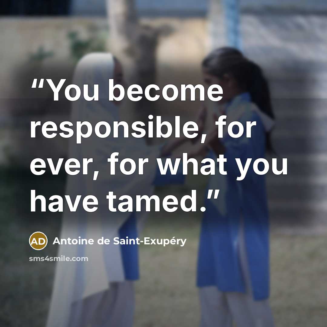 “You become responsible, for ever, for what you have tamed.” quote by Antoine de Saint-Exupéry