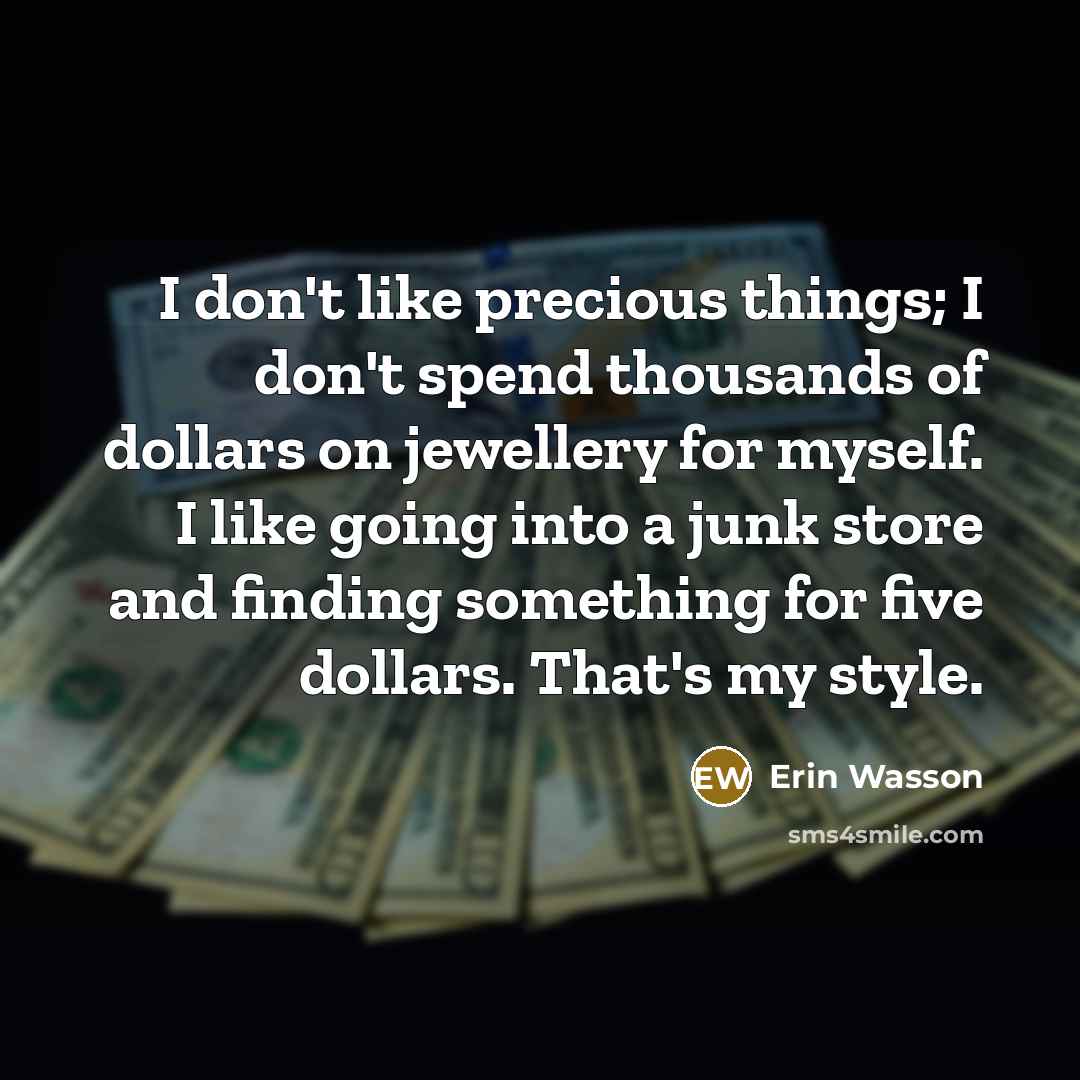 “I don't like precious things; I don't spend thousands of…” quote by Erin Wasson