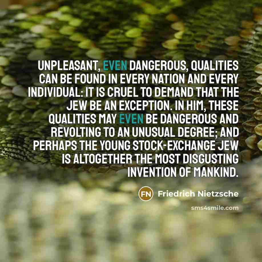 “Unpleasant, even dangerous, qualities can be found in every nation…” quote by Friedrich Nietzsche