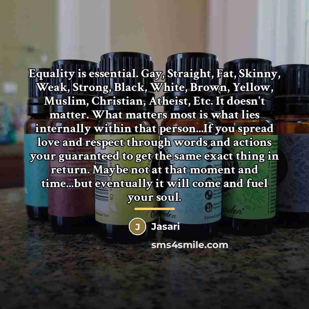 “Equality is essential. Gay, Straight, Fat, Skinny, Weak, Strong, Black,…” quote by Jasari
