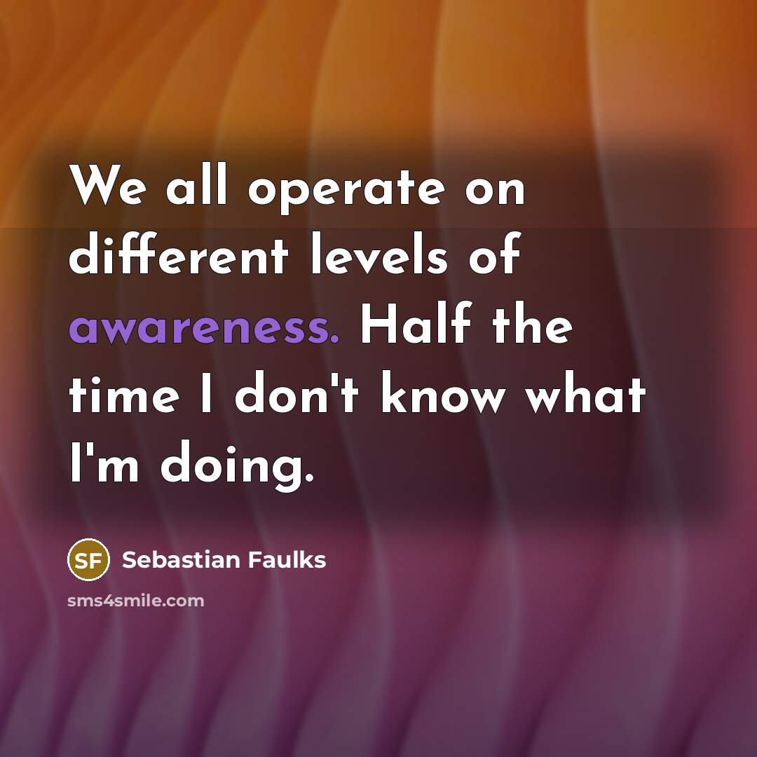 “We all operate on different levels of awareness. Half the…” quote by Sebastian Faulks