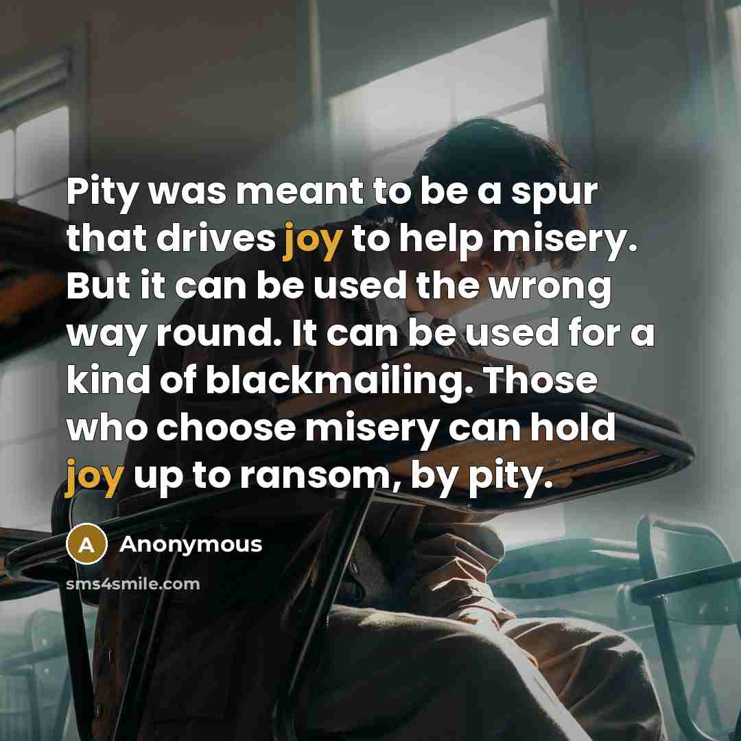 “Pity was meant to be a spur that drives joy…” quote by Anonymous