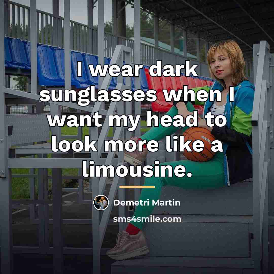 “I wear dark sunglasses when I want my head to…” quote by Demetri Martin