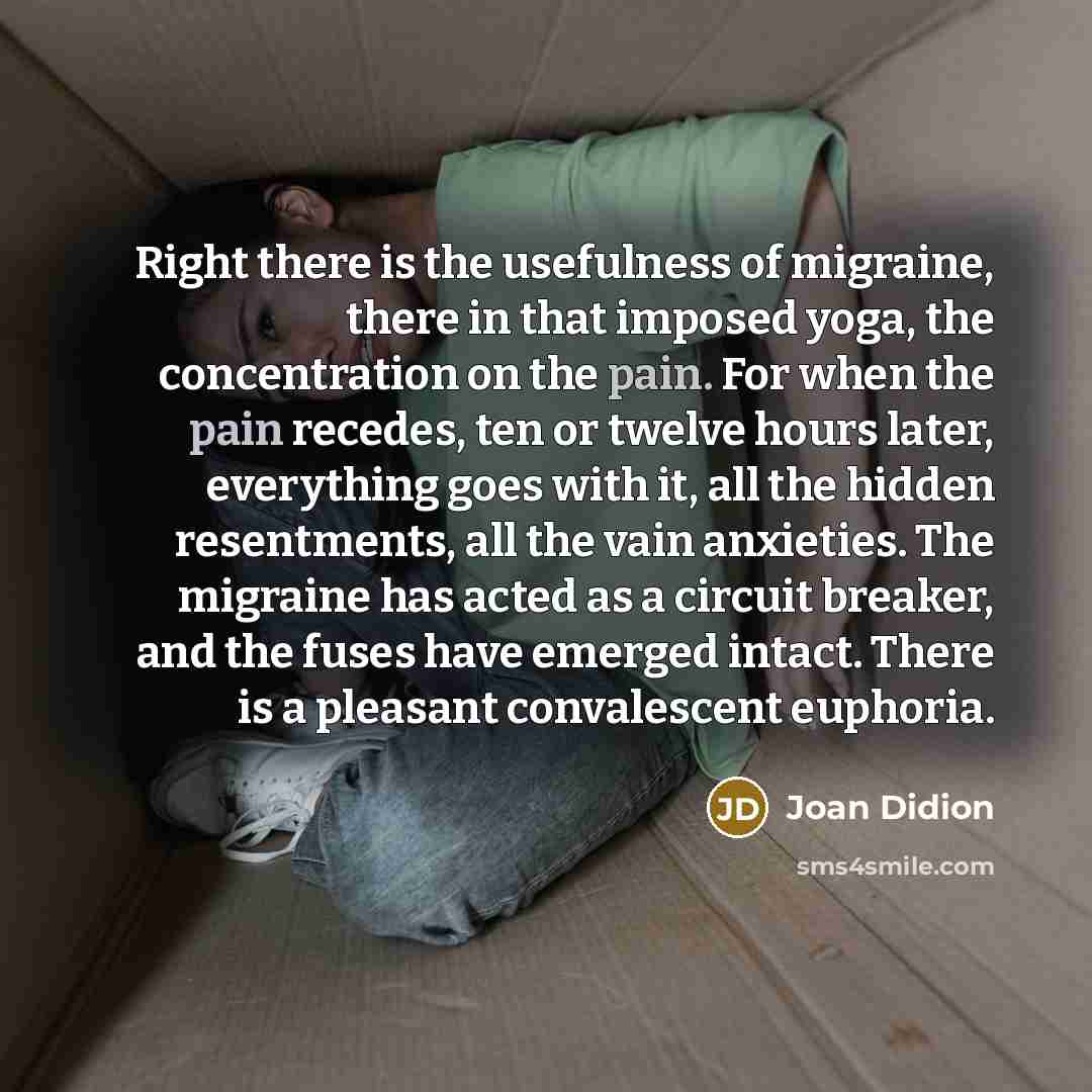 “Right there is the usefulness of migraine, there in that…” quote by Joan Didion