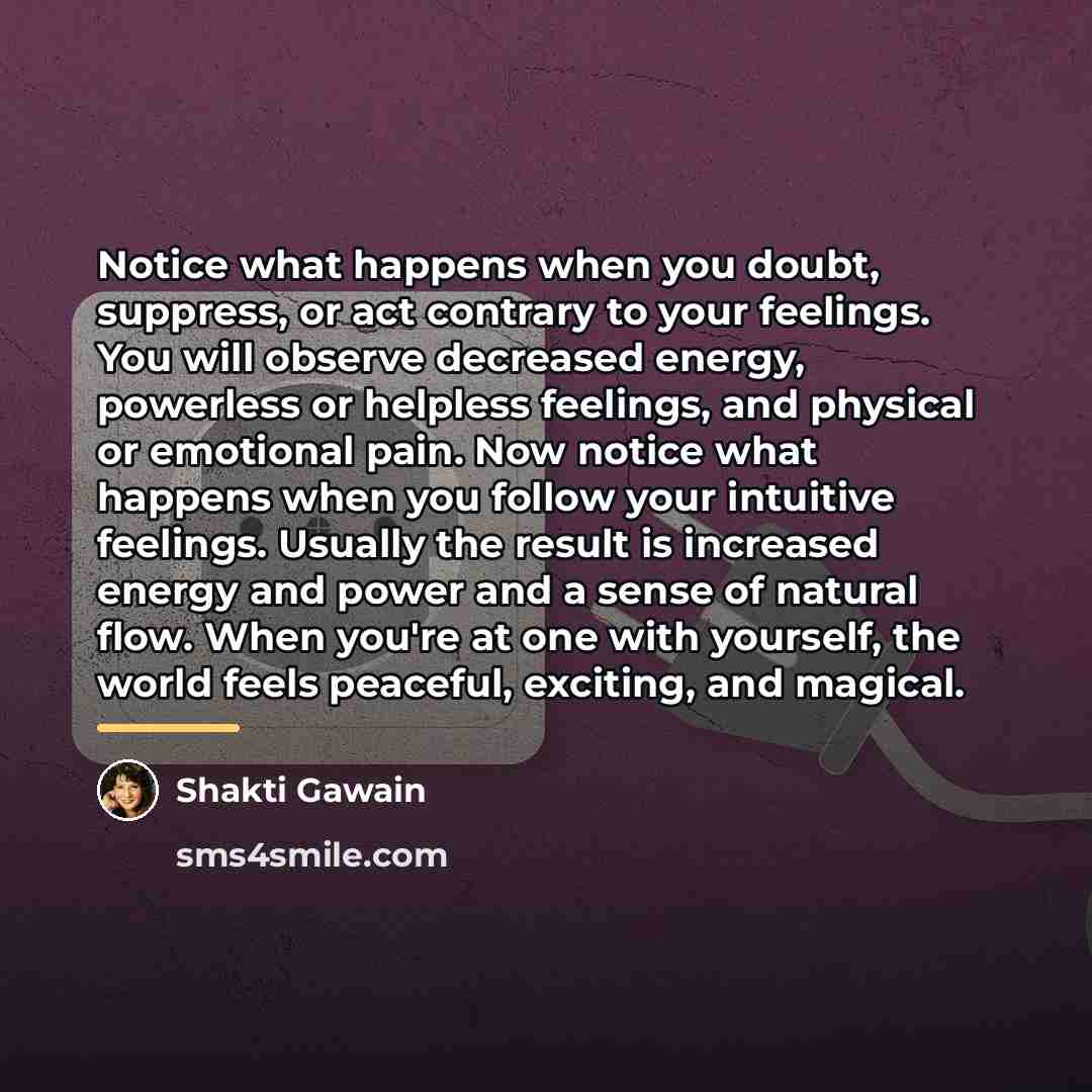 “Notice what happens when you doubt, suppress, or act contrary…” quote by Shakti Gawain