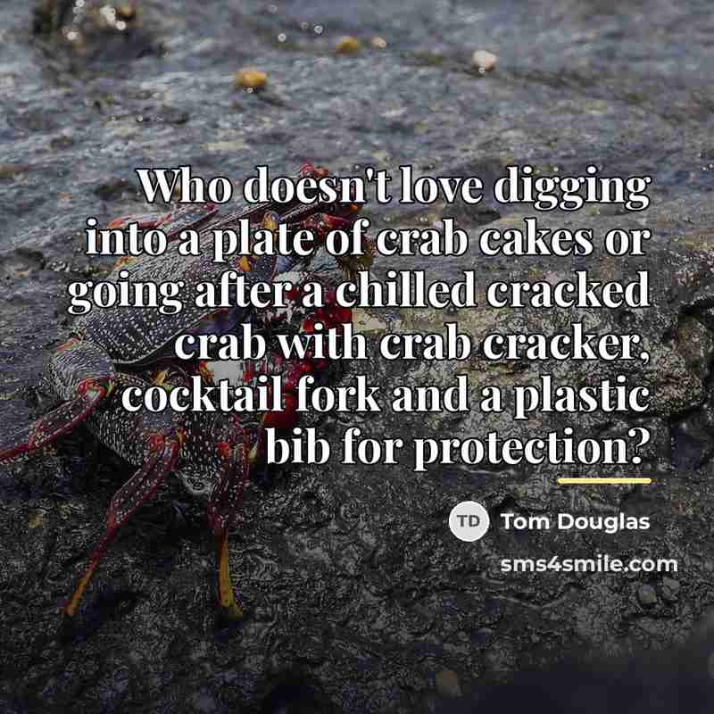 “Who doesn't love digging into a plate of crab cakes…” quote by Tom Douglas
