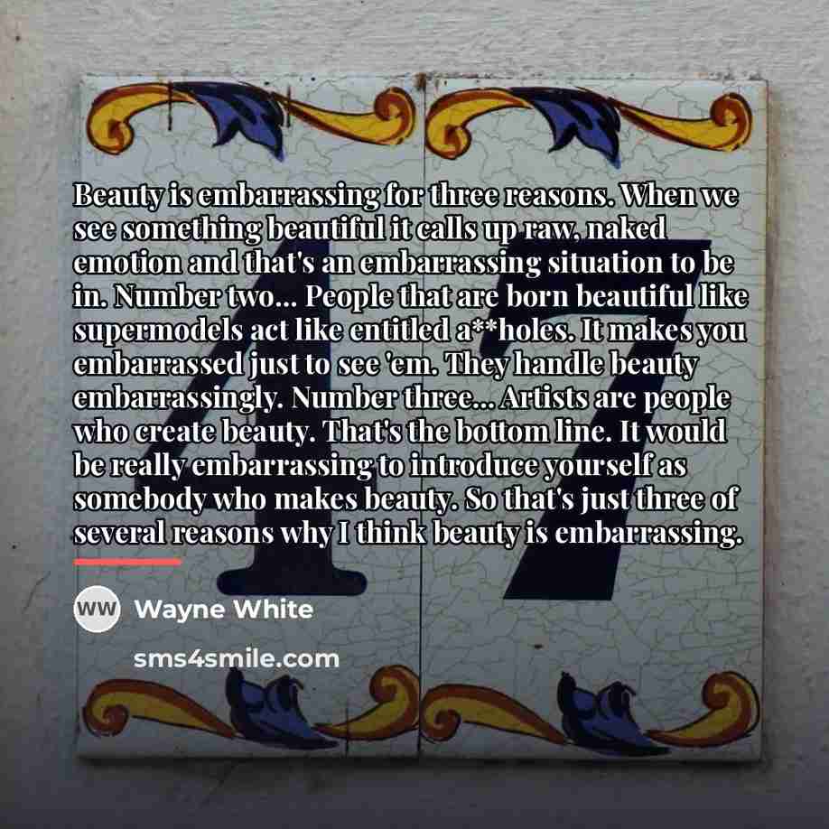 “Beauty is embarrassing for three reasons. When we see something…” quote by Wayne White