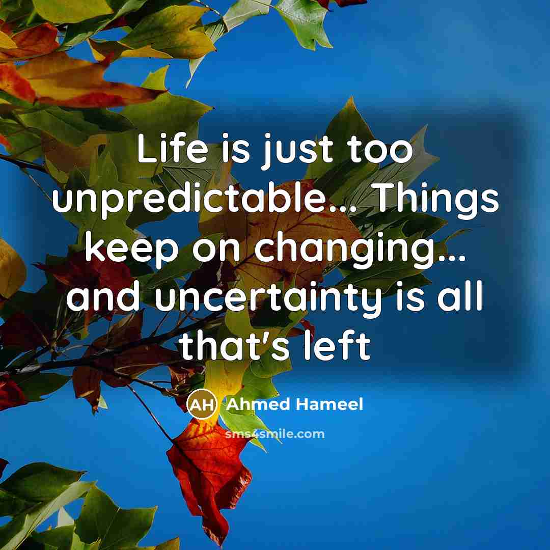 “Life is just too unpredictable... Things keep on changing... and…” quote by Ahmed Hameel