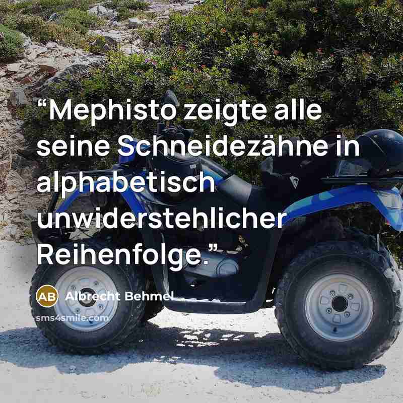 “Mephisto zeigte alle seine Schneidezähne in alphabetisch unwiderstehlicher Reihenfolge.” quote by Albrecht Behmel