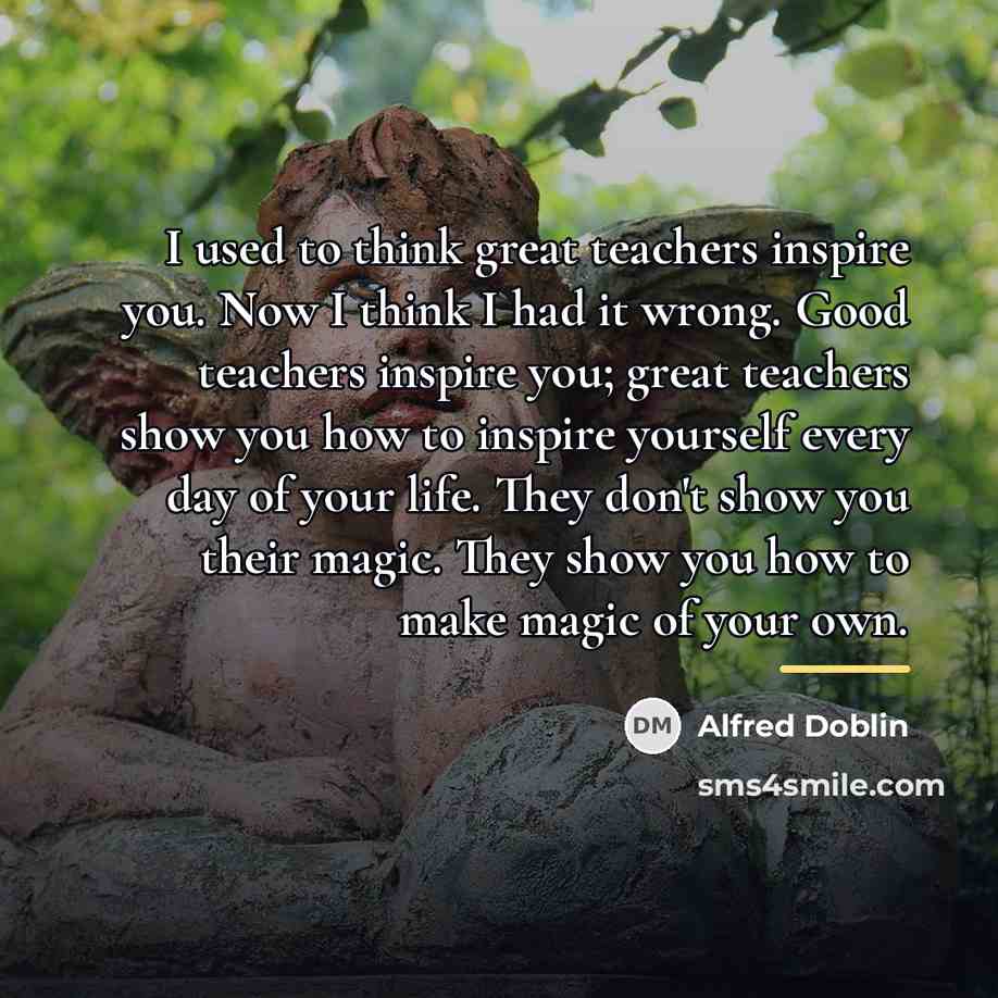 “I used to think great teachers inspire you. Now I…” quote by Alfred Doblin