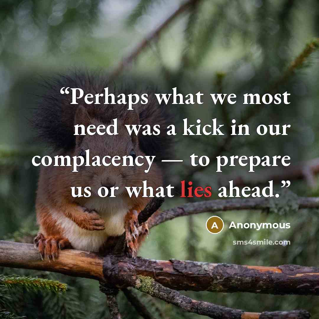 “Perhaps what we most need was a kick in our complacency — to prepare us or what lies ahead.” quote by Anonymous