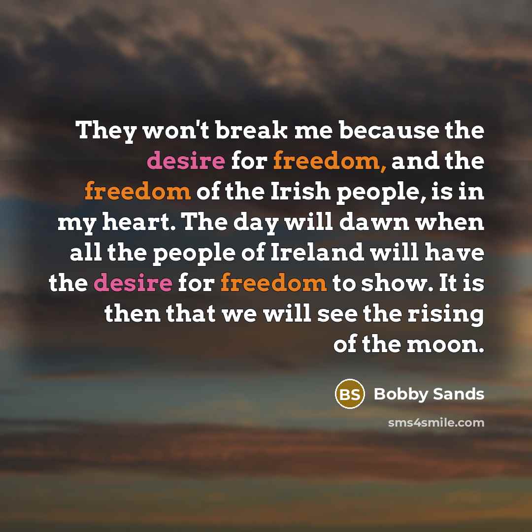 “They won't break me because the desire for freedom, and…” quote by Bobby Sands