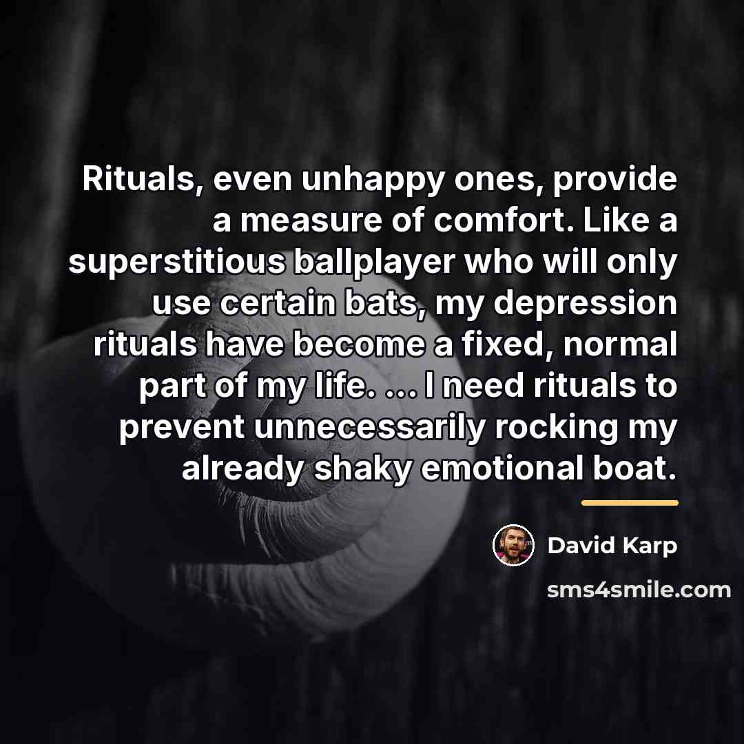 “Rituals, even unhappy ones, provide a measure of comfort. Like…” quote by David Karp