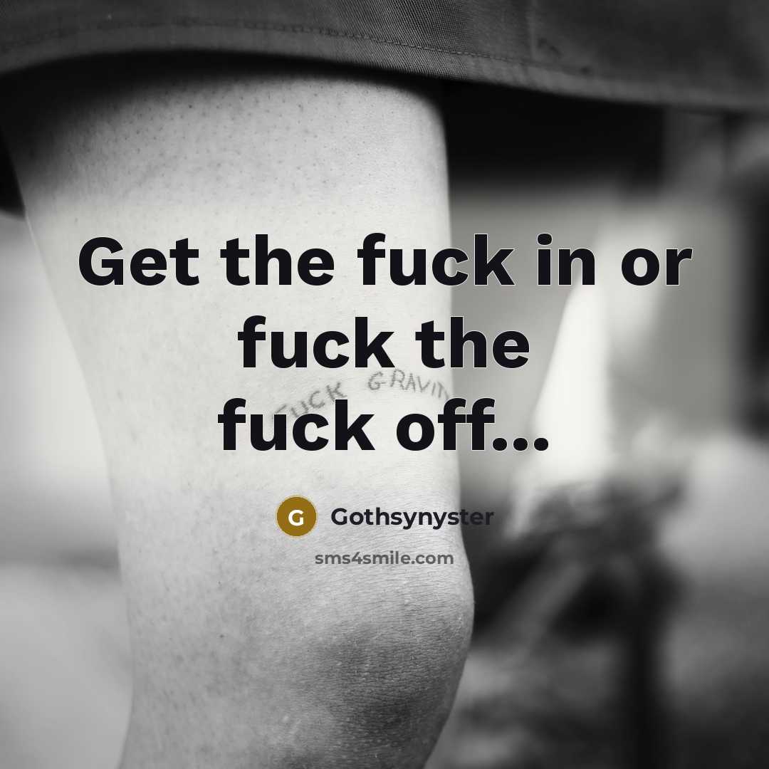 “Get the fuck in or fuck the fuck off...…” quote by Gothsynyster