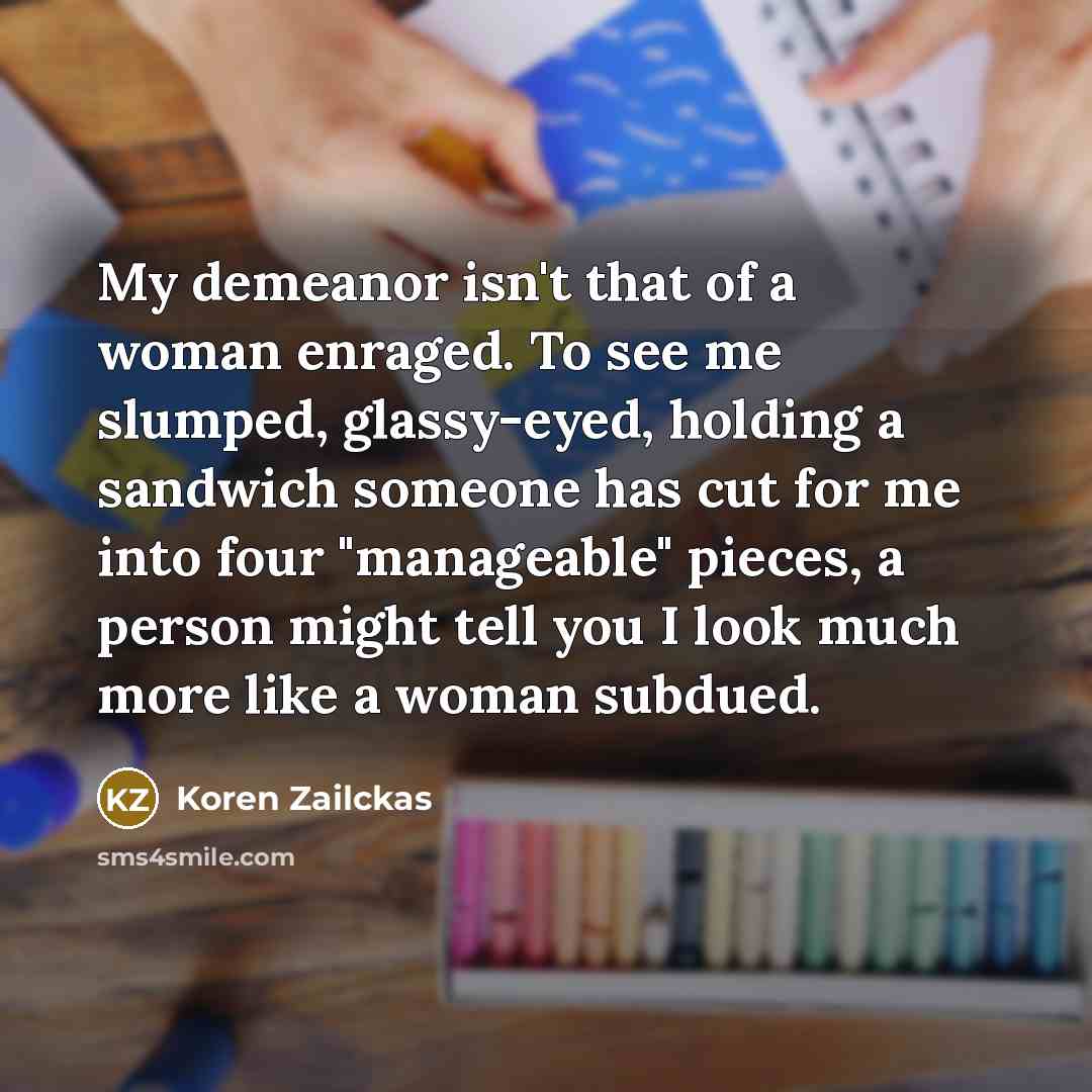 “My demeanor isn't that of a woman enraged. To see…” quote by Koren Zailckas