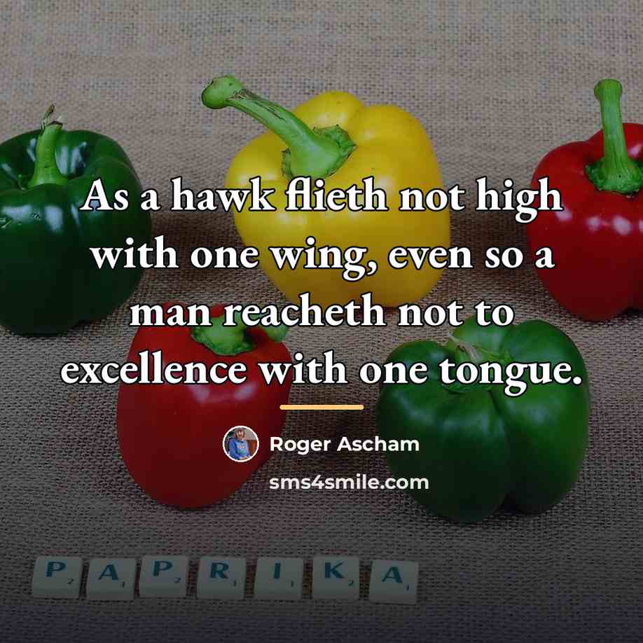 “As a hawk flieth not high with one wing, even…” quote by Roger Ascham
