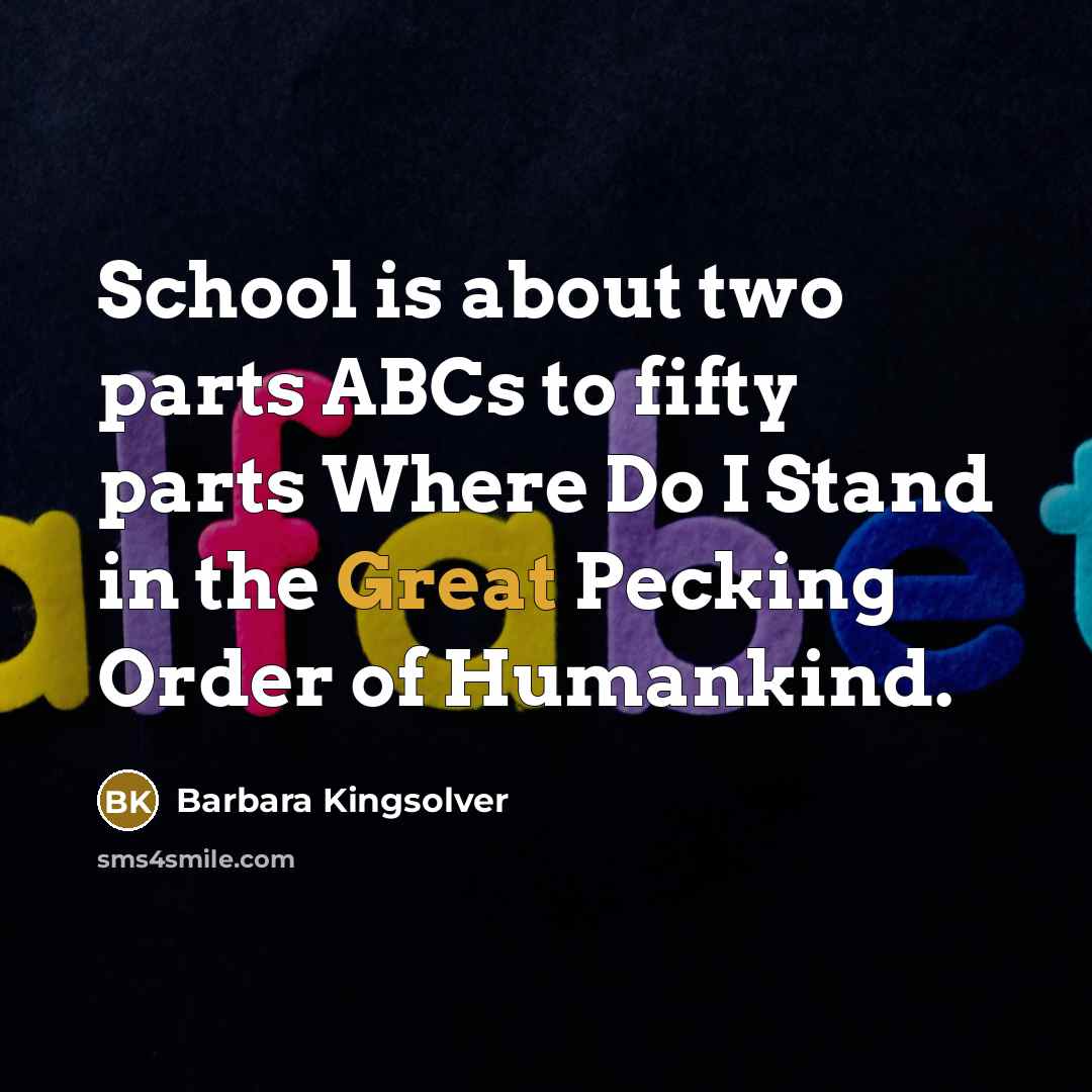 “School is about two parts ABCs to fifty parts Where…” quote by Barbara Kingsolver