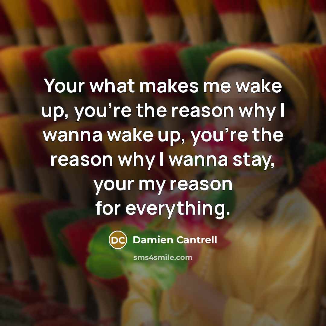 “Your what makes me wake up, you're the reason why…” quote by Damien Cantrell