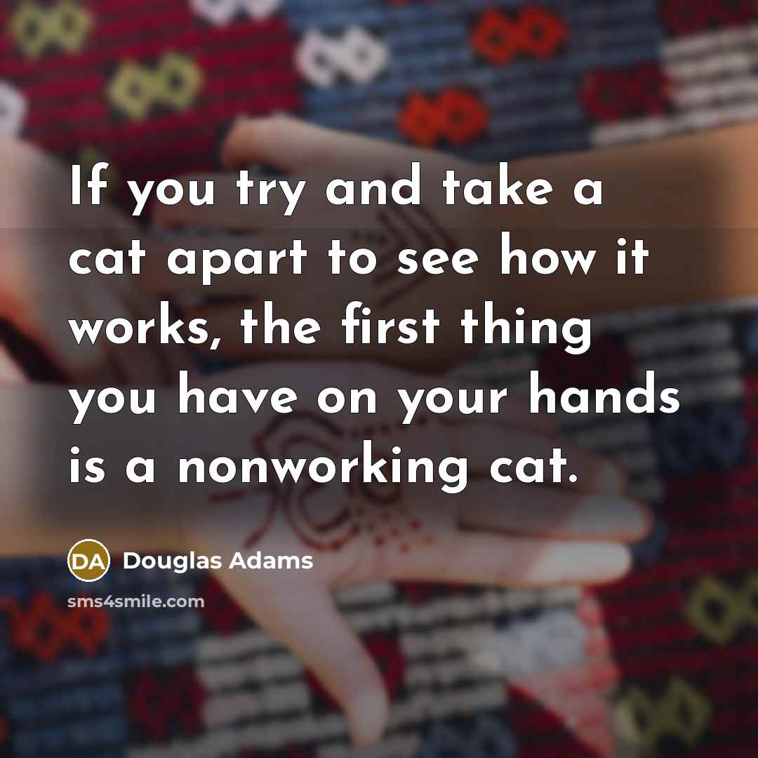 “If you try and take a cat apart to see…” quote by Douglas Adams