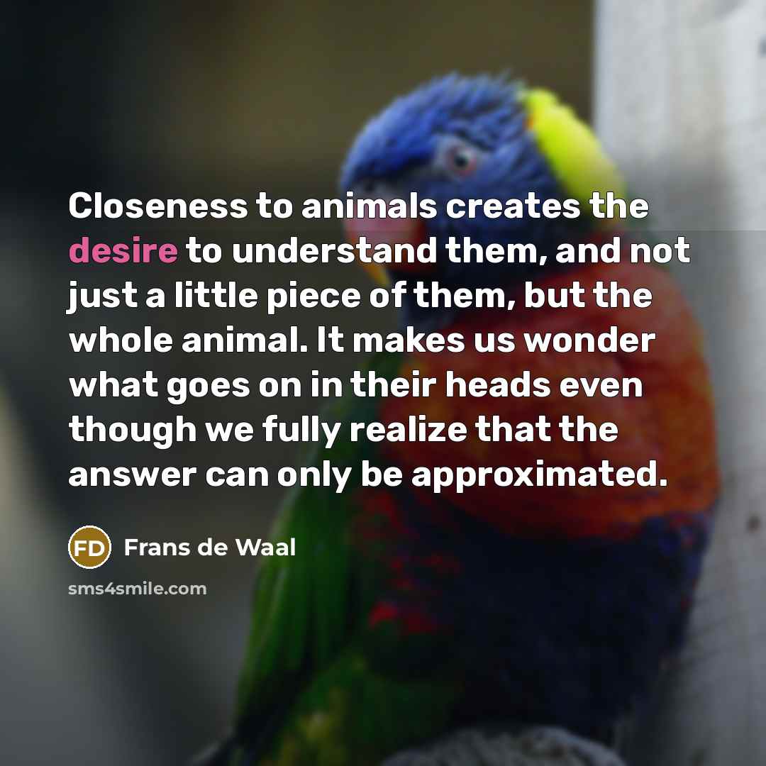 “Closeness to animals creates the desire to understand them, and…” quote by Frans de Waal