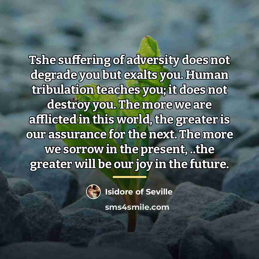 “Tshe suffering of adversity does not degrade you but exalts…” quote by Isidore of Seville