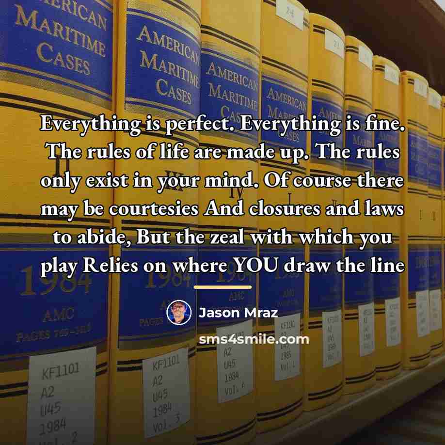 “Everything is perfect. Everything is fine. The rules of life…” quote by Jason Mraz